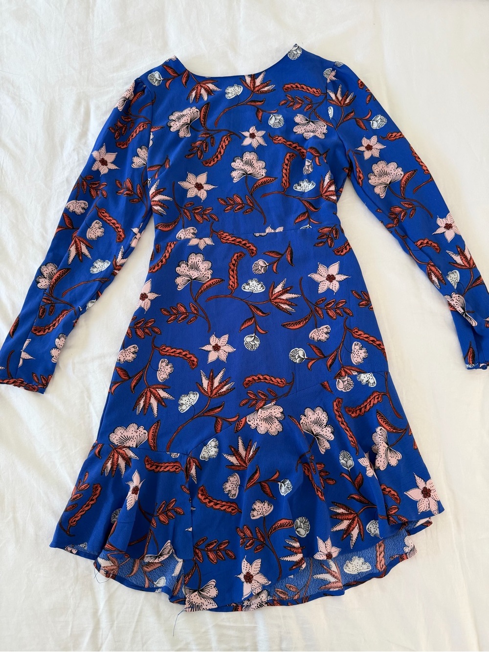 Astr Blue Floral Long-Sleeve Fit & Flare Dress
